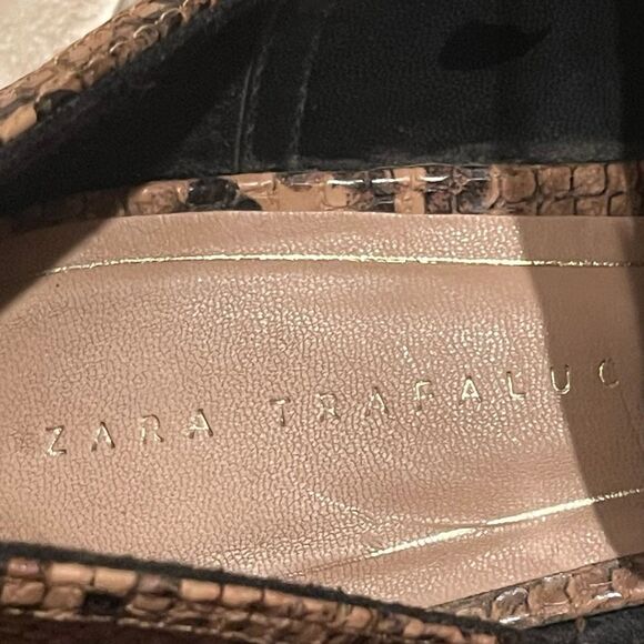 Zara Trafaluc Brown Tan Slip On Faux Snakeskin Loafers Sz 36 - Picture 8 of 8